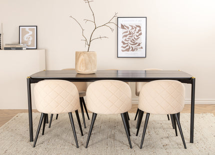 Venture Home Pelle & Velvet Rektangulära Matbord 190 x 90 Svart + Matstolar 2-pack Beige