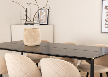 Venture Home Pelle & Velvet Rektangulära Matbord 190 x 90 Svart + Matstolar 2-pack Beige