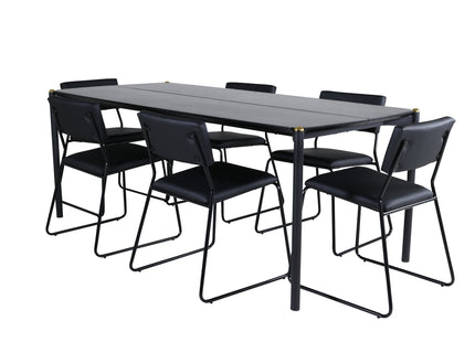 Venture Home Kenth & Pelle Matstolar 2-pack Svart + Rektangulära Matbord 190 x 90 Svart