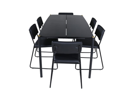 Venture Home Kenth & Pelle Matstolar 2-pack Svart + Rektangulära Matbord 190 x 90 Svart