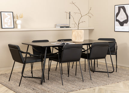 Venture Home Petra & Tvist Rektangulära Matbord 190 x 90 Svart + Matstolar 2-pack Svart