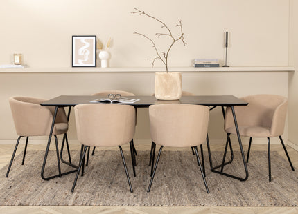 Venture Home Berit & Petra Matstolar Beige + Rektangulära Matbord 190 x 90 Svart