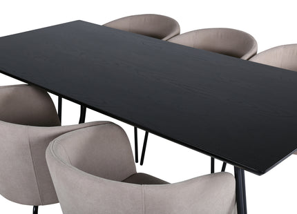 Venture Home Berit & Petra Matstolar Beige + Rektangulära Matbord 190 x 90 Svart