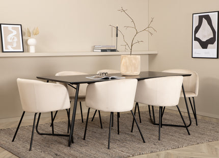 Venture Home Berit & Petra Matstolar Beige + Rektangulära Matbord 190 x 90 Svart