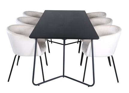 Venture Home Berit & Petra Matstolar Beige + Rektangulära Matbord 190 x 90 Svart