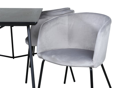 Venture Home Berit & Petra Matstolar Grå + Rektangulära Matbord 190 x 90 Svart
