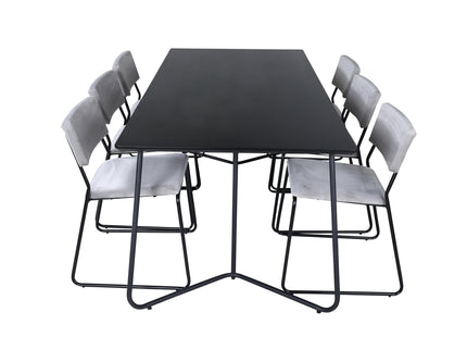 Venture Home Kenth & Petra Matstolar 2-pack Grå + Rektangulära Matbord 190 x 90 Svart