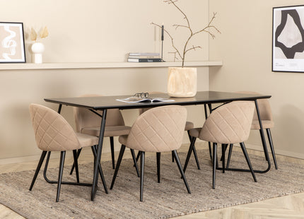Venture Home Petra & Velvet Rektangulära Matbord 190 x 90 Svart + Matstolar 2-pack Beige