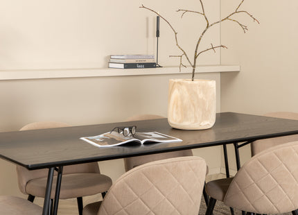 Venture Home Petra & Velvet Rektangulära Matbord 190 x 90 Svart + Matstolar 2-pack Beige