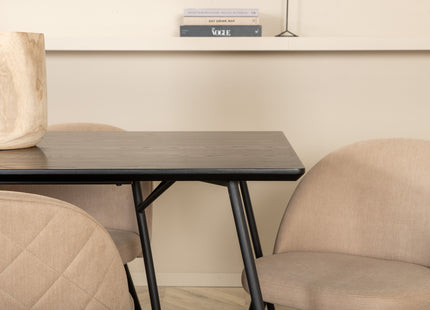 Venture Home Petra & Velvet Rektangulära Matbord 190 x 90 Svart + Matstolar 2-pack Beige