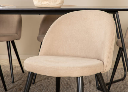Venture Home Petra & Velvet Rektangulära Matbord 190 x 90 Svart + Matstolar 2-pack Beige