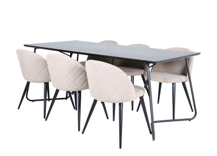 Venture Home Petra & Velvet Rektangulära Matbord 190 x 90 Svart + Matstolar 2-pack Beige