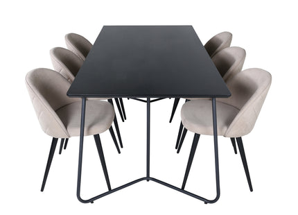 Venture Home Petra & Velvet Rektangulära Matbord 190 x 90 Svart + Matstolar 2-pack Beige
