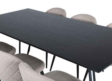 Venture Home Petra & Velvet Rektangulära Matbord 190 x 90 Svart + Matstolar 2-pack Beige