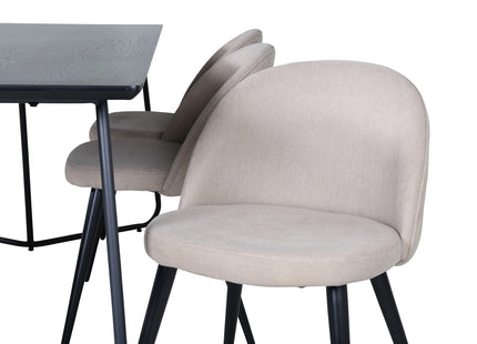 Venture Home Petra & Velvet Rektangulära Matbord 190 x 90 Svart + Matstolar 2-pack Beige