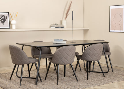Venture Home Petra & Velvet Rektangulära Matbord 190 x 90 Svart + Matstolar 2-pack Grå