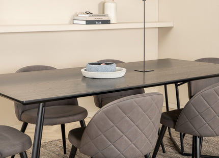Venture Home Petra & Velvet Rektangulära Matbord 190 x 90 Svart + Matstolar 2-pack Grå