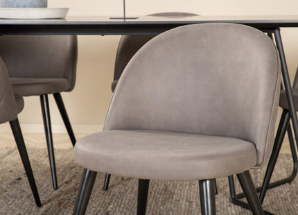 Venture Home Petra & Velvet Rektangulära Matbord 190 x 90 Svart + Matstolar 2-pack Grå