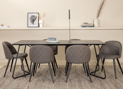 Venture Home Petra & Velvet Rektangulära Matbord 190 x 90 Svart + Matstolar 2-pack Grå