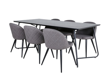 Venture Home Petra & Velvet Rektangulära Matbord 190 x 90 Svart + Matstolar 2-pack Grå