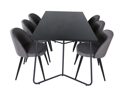 Venture Home Petra & Velvet Rektangulära Matbord 190 x 90 Svart + Matstolar 2-pack Grå