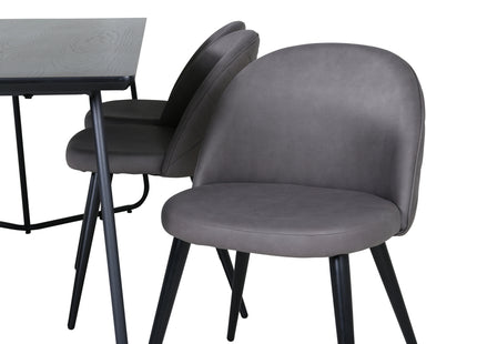 Venture Home Petra & Velvet Rektangulära Matbord 190 x 90 Svart + Matstolar 2-pack Grå