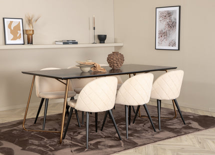 Venture Home Petra & Velvet Rektangulära Matbord 190 x 90 Svart + Matstolar 2-pack Beige