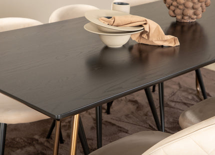 Venture Home Petra & Velvet Rektangulära Matbord 190 x 90 Svart + Matstolar 2-pack Beige