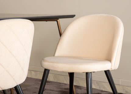 Venture Home Petra & Velvet Rektangulära Matbord 190 x 90 Svart + Matstolar 2-pack Beige