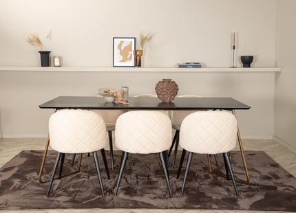Venture Home Petra & Velvet Rektangulära Matbord 190 x 90 Svart + Matstolar 2-pack Beige