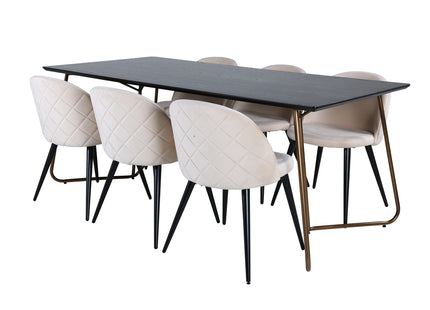 Venture Home Petra & Velvet Rektangulära Matbord 190 x 90 Svart + Matstolar 2-pack Beige