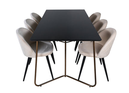 Venture Home Petra & Velvet Rektangulära Matbord 190 x 90 Svart + Matstolar 2-pack Beige