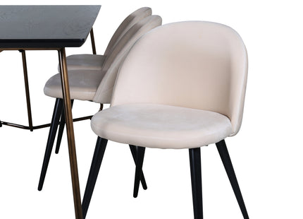Venture Home Petra & Velvet Rektangulära Matbord 190 x 90 Svart + Matstolar 2-pack Beige