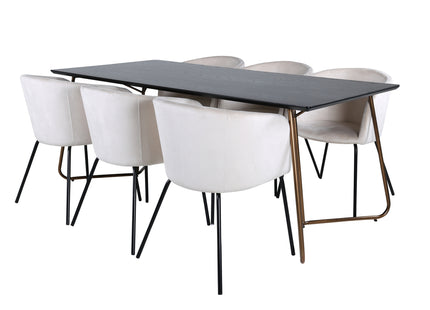 Venture Home Berit & Petra Matstolar Beige + Rektangulära Matbord 190 x 90 Svart