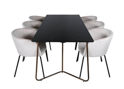 Venture Home Berit & Petra Matstolar Beige + Rektangulära Matbord 190 x 90 Svart