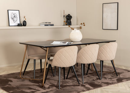 Venture Home Petra & Velvet Rektangulära Matbord 190 x 90 Svart + Matstolar 2-pack Beige