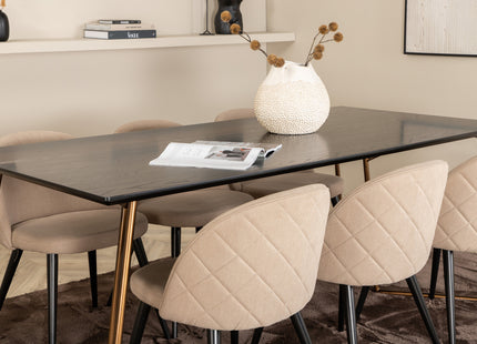 Venture Home Petra & Velvet Rektangulära Matbord 190 x 90 Svart + Matstolar 2-pack Beige