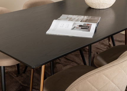 Venture Home Petra & Velvet Rektangulära Matbord 190 x 90 Svart + Matstolar 2-pack Beige