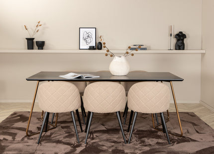 Venture Home Petra & Velvet Rektangulära Matbord 190 x 90 Svart + Matstolar 2-pack Beige