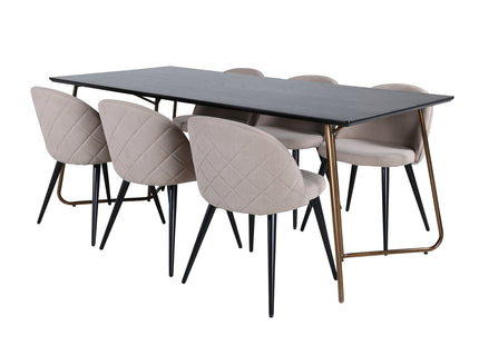 Venture Home Petra & Velvet Rektangulära Matbord 190 x 90 Svart + Matstolar 2-pack Beige
