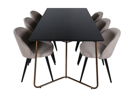 Venture Home Petra & Velvet Rektangulära Matbord 190 x 90 Svart + Matstolar 2-pack Beige