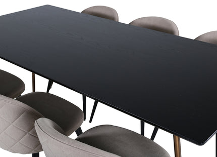 Venture Home Petra & Velvet Rektangulära Matbord 190 x 90 Svart + Matstolar 2-pack Beige