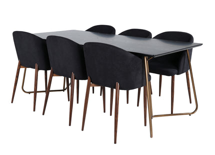 Venture Home Arch & Petra Matstolar 2-pack Svart + Rektangulära Matbord 190 x 90 Svart