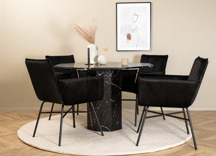 Venture Home Petra & Marbs Matstolar Svart + Runda Matbord ⌀110 Svart