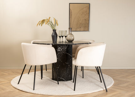Venture Home Berit & Marbs Matstolar Beige + Runda Matbord ⌀110 Svart