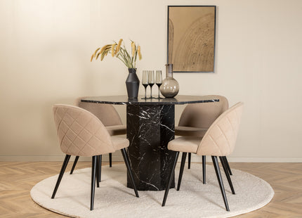 Venture Home Marbs & Velvet Runda Matbord ⌀110 Svart + Matstolar 2-pack Beige