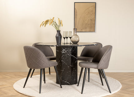 Venture Home Marbs & Velvet Runda Matbord ⌀110 Svart + Matstolar 2-pack Grå