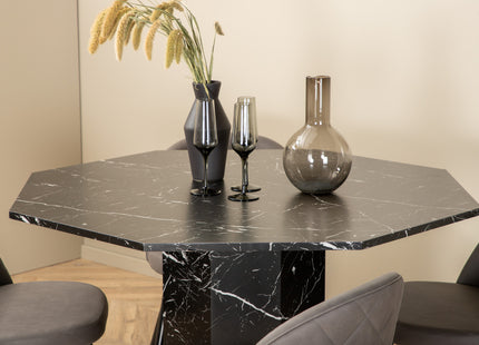 Venture Home Marbs & Velvet Runda Matbord ⌀110 Svart + Matstolar 2-pack Grå
