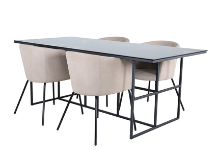 Venture Home Berit & Leif Matstolar Beige + Rektangulära Matbord 200 x 90 Svart