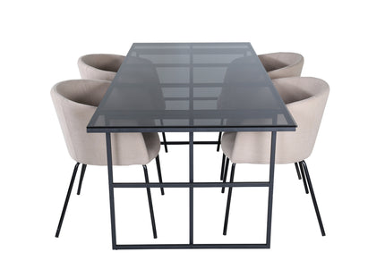Venture Home Berit & Leif Matstolar Beige + Rektangulära Matbord 200 x 90 Svart